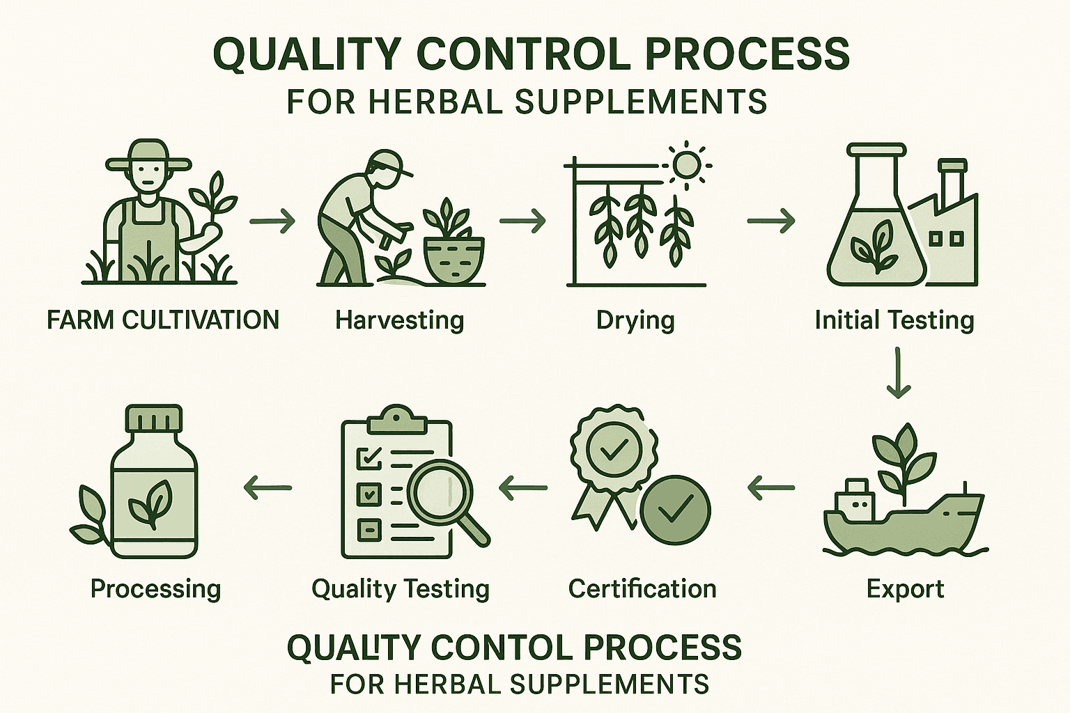 Farm-to-export QC process infographic